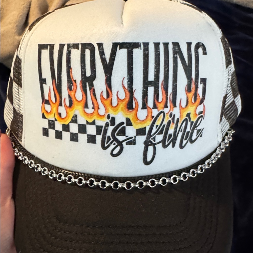 Black and White Trucker Hat with Chain Detail